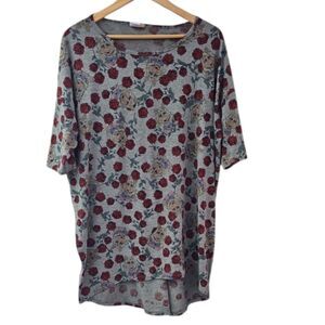 LuLaRoe Disney Irma Miss Piggy Rose Print Tunic Top Sz L Gray Disney Boho Cute